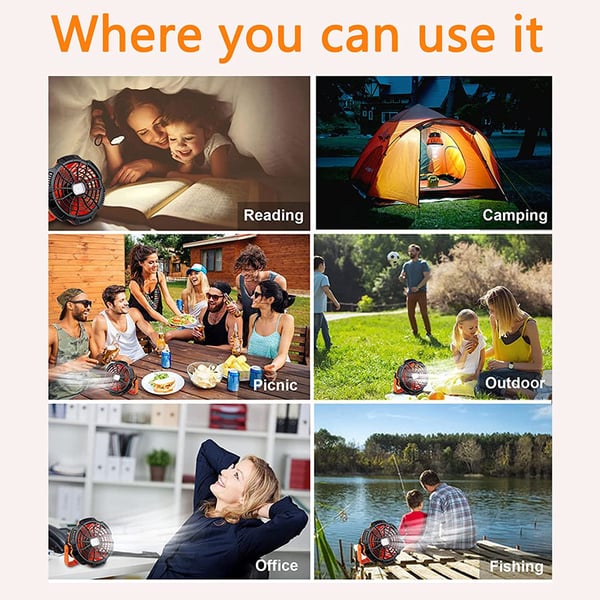 Tragbarer Camping-Ventilator mit LED-Licht