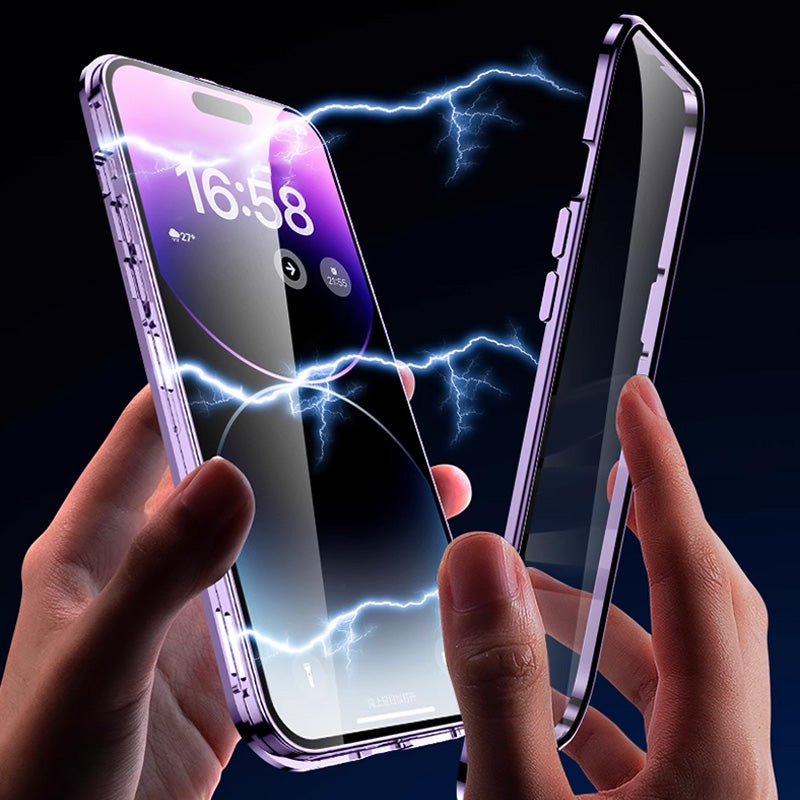 Anti-Peep doppelseitige Glas-Handyhülle mit magnetischem Metallrahmen für iPhone