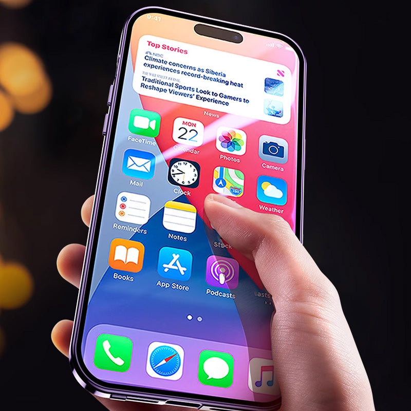 Anti-Peep doppelseitige Glas-Handyhülle mit magnetischem Metallrahmen für iPhone