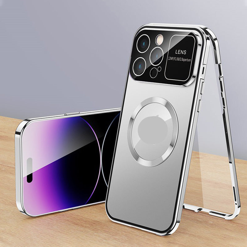 Anti-Peep doppelseitige Glas-Handyhülle mit magnetischem Metallrahmen für iPhone