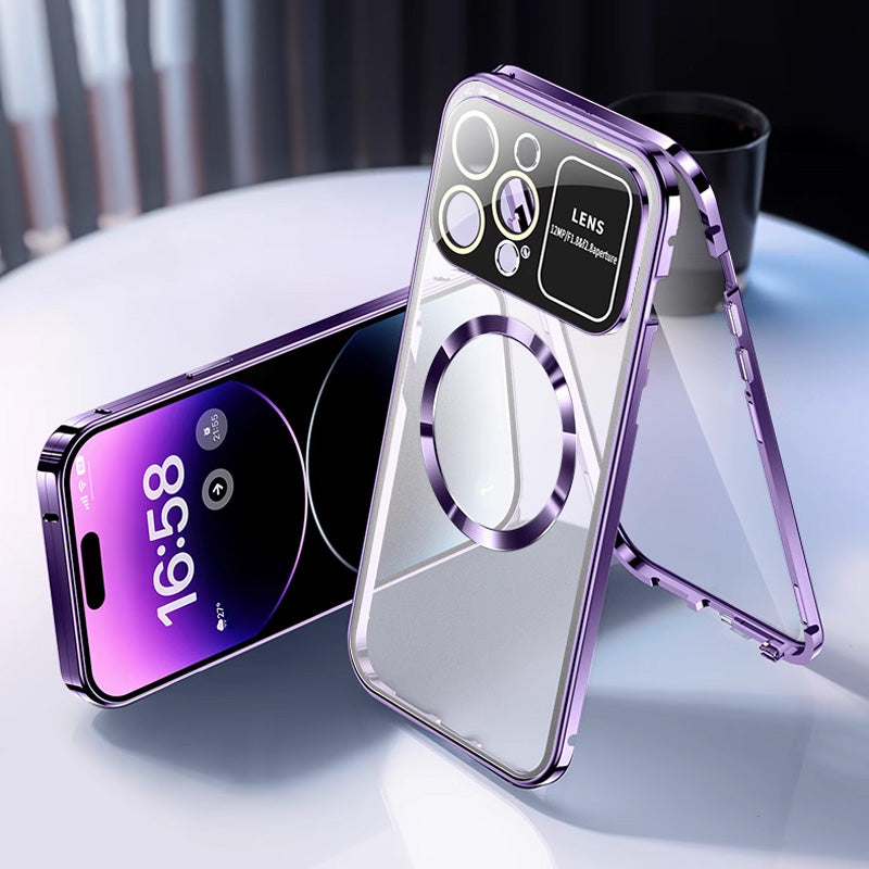 Anti-Peep doppelseitige Glas-Handyhülle mit magnetischem Metallrahmen für iPhone