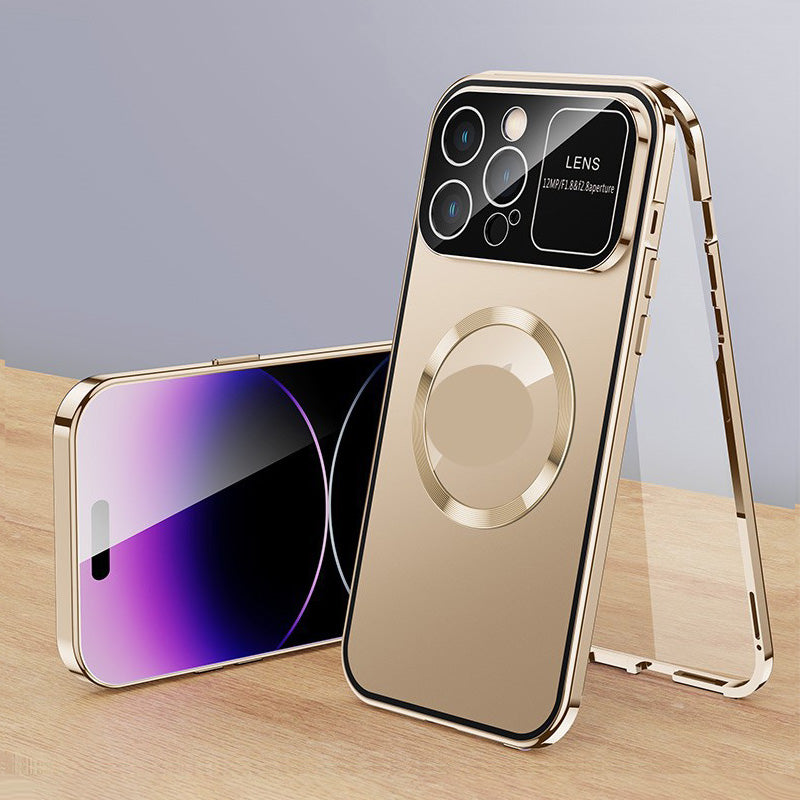 Anti-Peep doppelseitige Glas-Handyhülle mit magnetischem Metallrahmen für iPhone